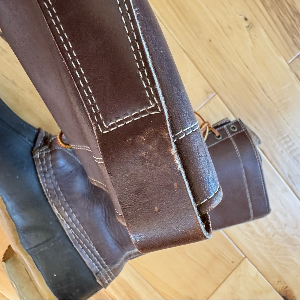 LL Bean Boots vtg men’s 10 eye tall lace up brown leather Sherpa logger size 10 - Picture 10 of 14